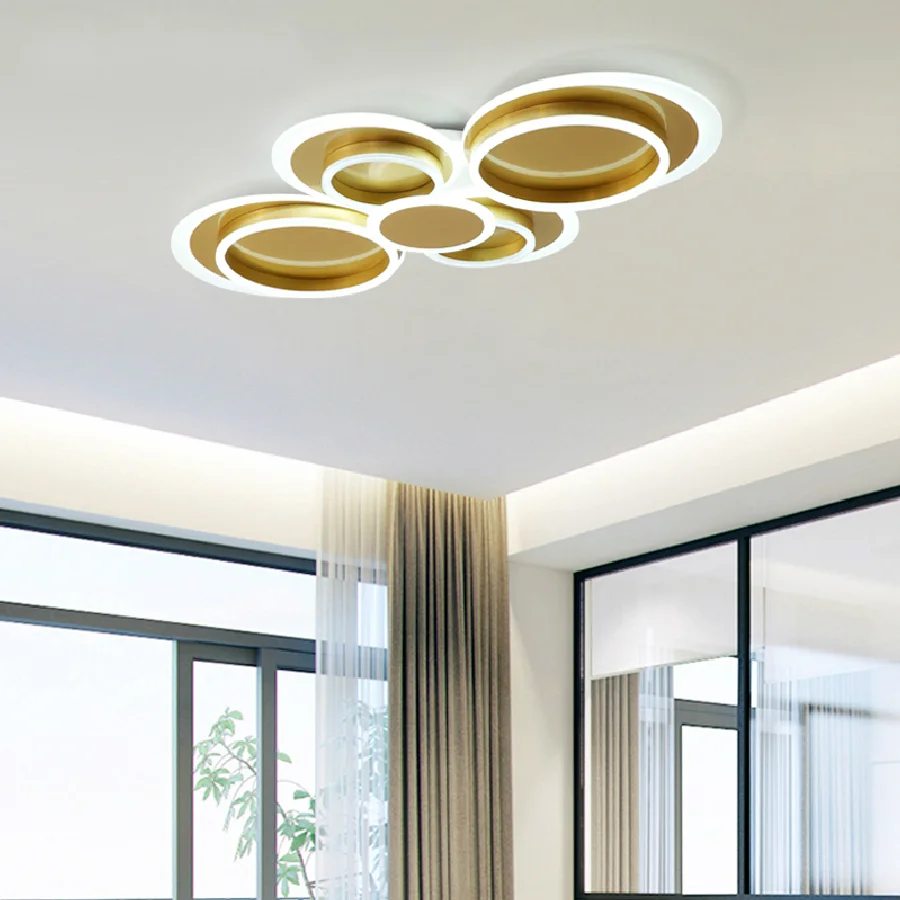 Modern Gold or Brown LED Ceiling Light 30W 78W 108W Acrylic Simple Ceiling Lamp With Remote Control For Living Room Home Bedroom