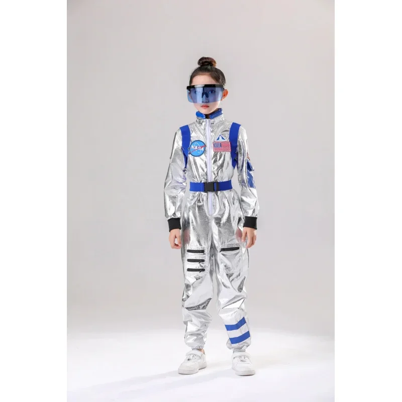 SN88 Kids Astronaut Costume Sliver Boys Space Man Cosplay Jumpsuit Space Pretend Dress Up Role Play Halloween Costume Birthday G