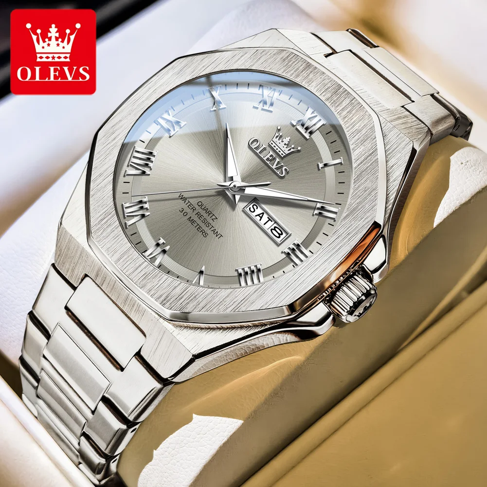 

OLEVS мужские часы трендовые модные тонкие стальные ремешки с римским циферблатом оригинальные кварцевые наручные часы для мужчин водостойкие светящиеся дата неделя