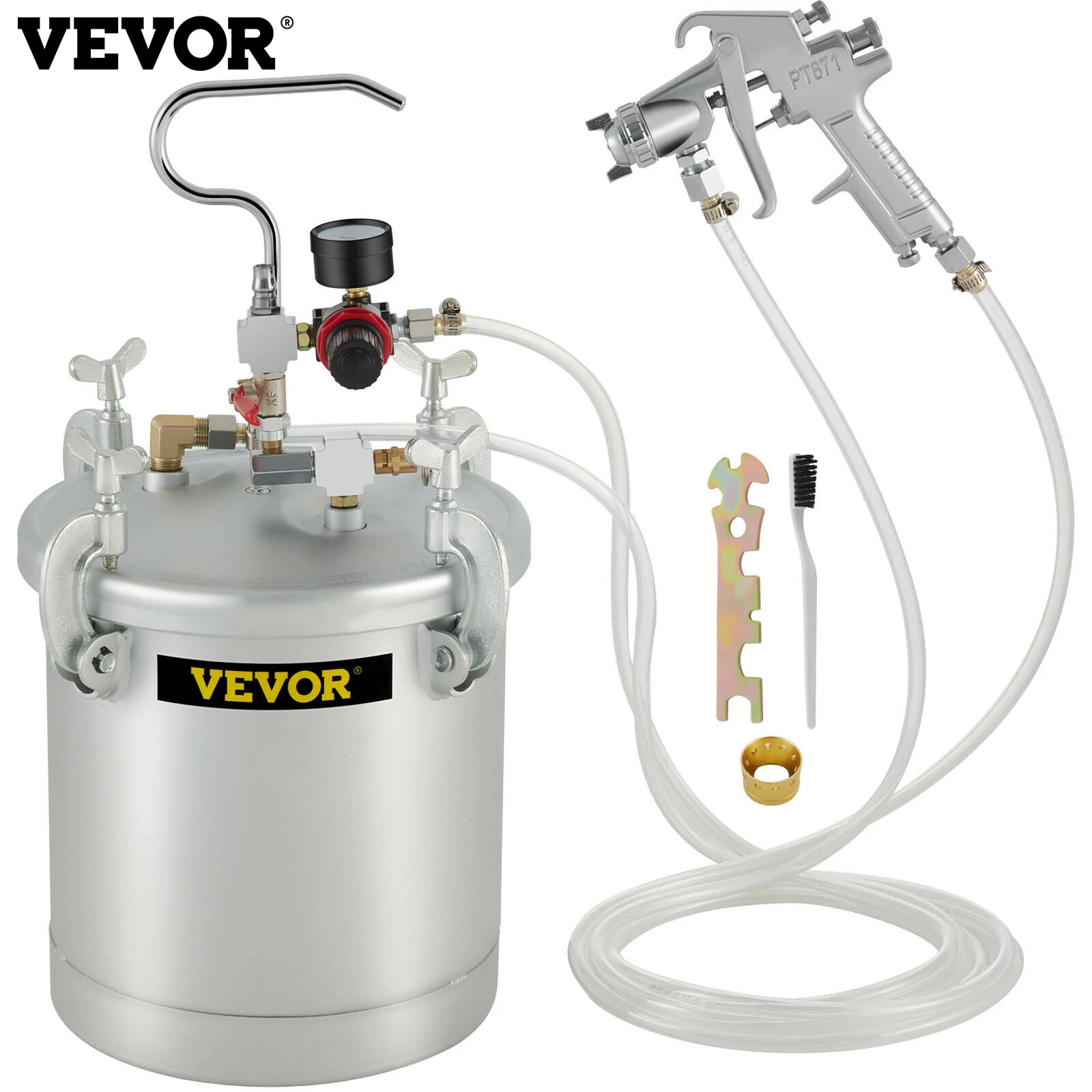 VEVOR Commercial Paint Pressure Tank 2.5 Gallons Pressure Pot Tank 10L Pressure Paint Pot Feed Spray Gun 3mm Nozzle Paint Spraye