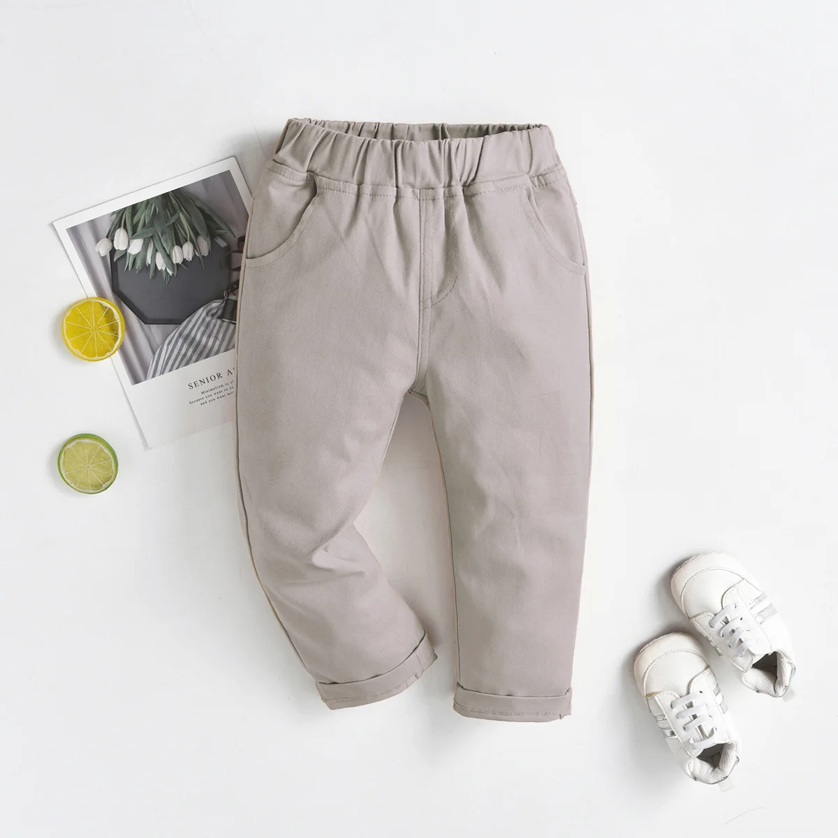 Pantalones finos de algodón para niños, ropa informal, blanco y negro, primavera y otoño