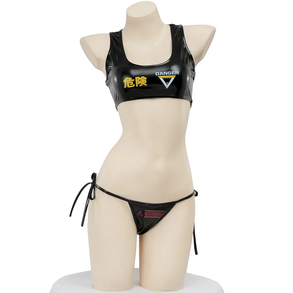 해변 전기 음악 축제 소녀 비키니 세트 여성 애니메이션 게임 펑크 사이버 가죽 유니폼 세트 의상 코스프레