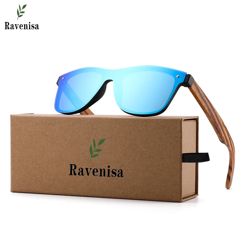 Ravenisa-Lunettes de soleil en bois pour hommes et femmes, verres miroir, sans bords, design de marque, nuances colorées, faites à la main