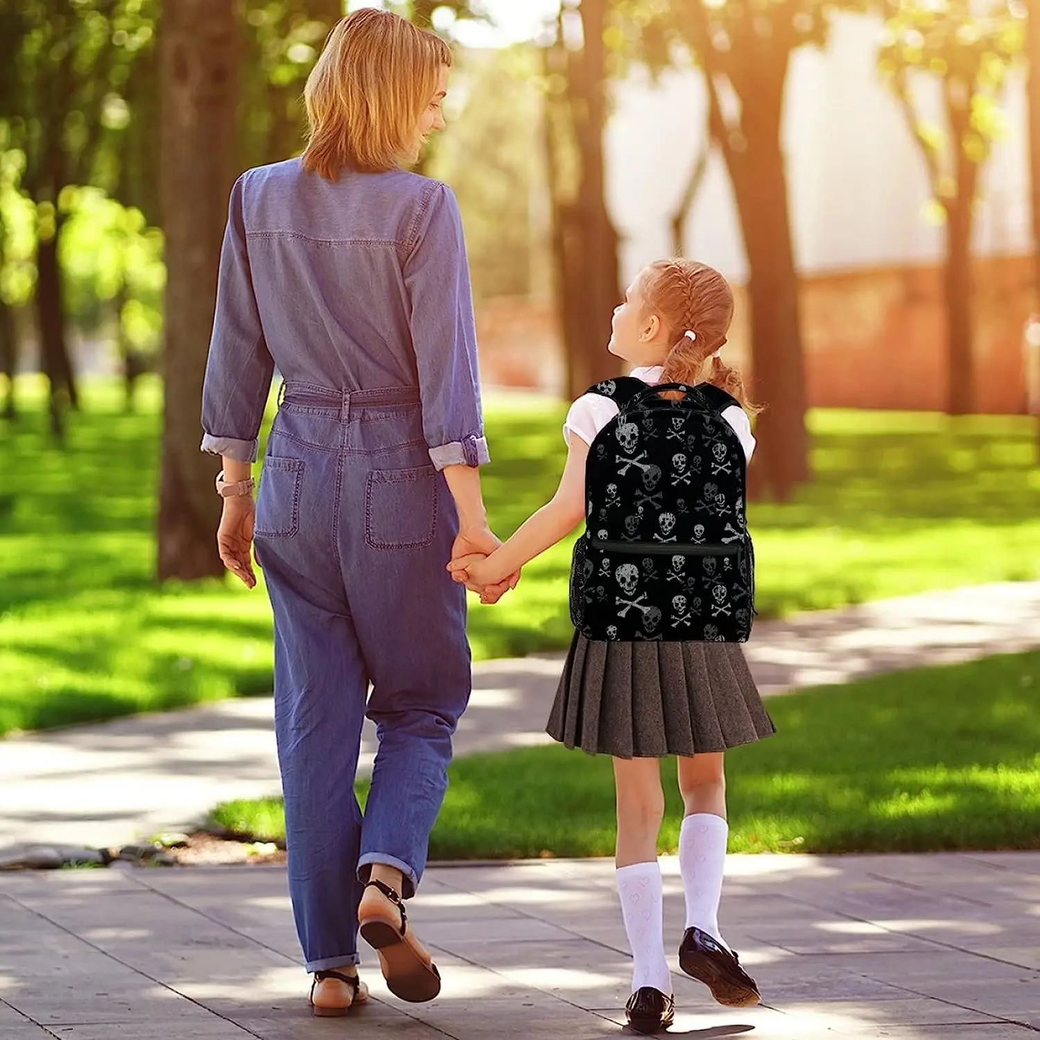 Zaini con teschio e ossa ragazzi ragazze borsa per libri di scuola viaggio escursionismo campeggio Daypack