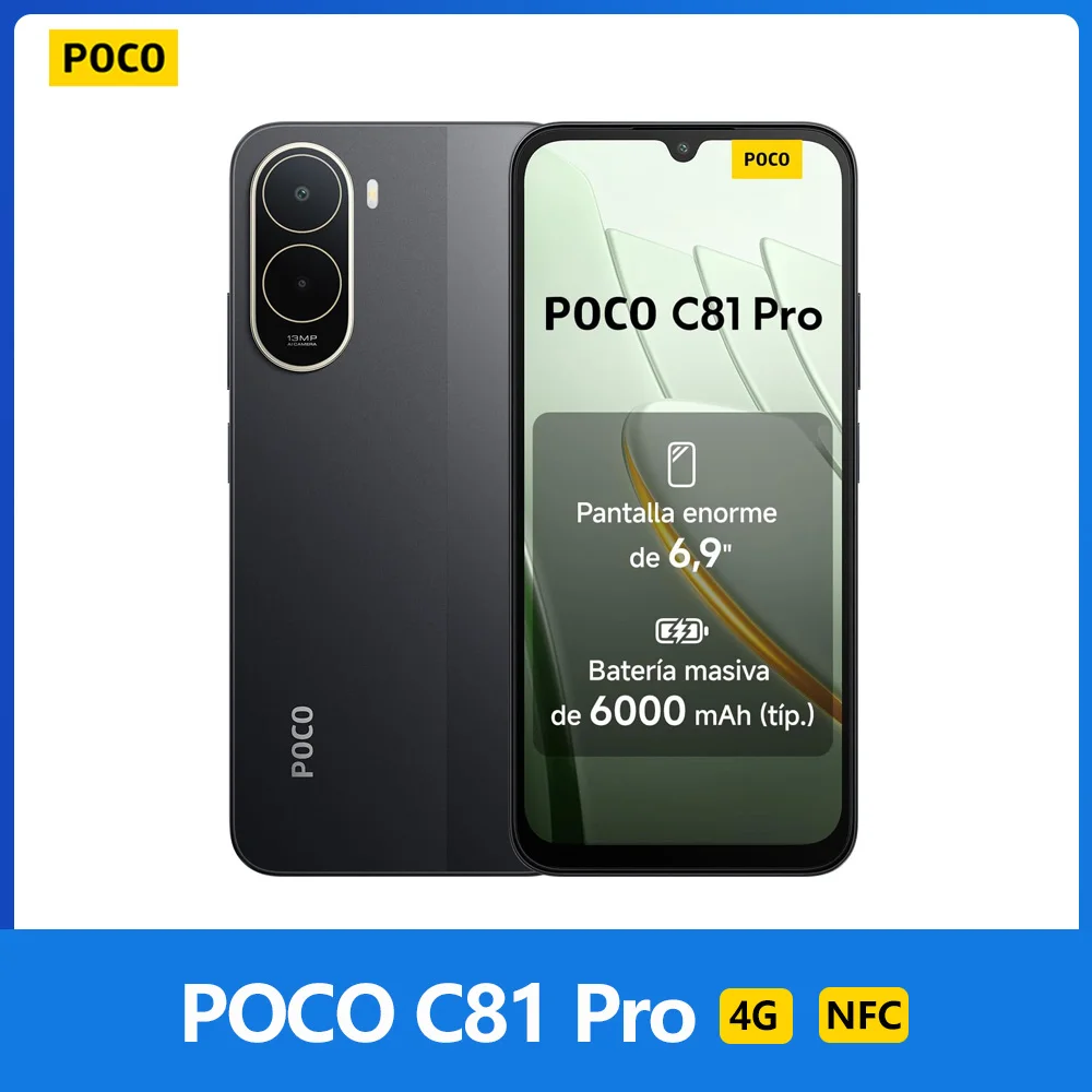 POCO C81 Pro 4G, NFC, UNISOC T7250, 6,9 pollici, 120 Hz, fotocamera da 13 MP, batteria da 6000 mAh