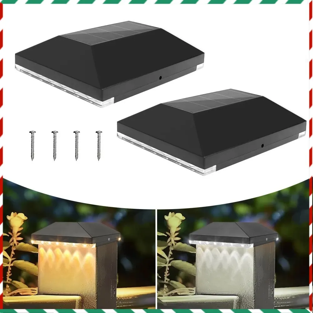 

2 Pack Solar Post Cap Lights Outdoor Fence Post Deck Cap Lamp Solar Powered Deck Lights for 3.5x3.5 4x4 Posts in Garden Decor