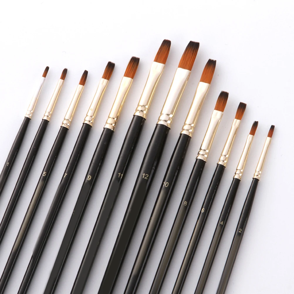 

12 pcs Two-Tone Nylon Paint Brush Set Wood Handle High Quality Painting Drawing Face Art Craft School Church Fair Parade Use