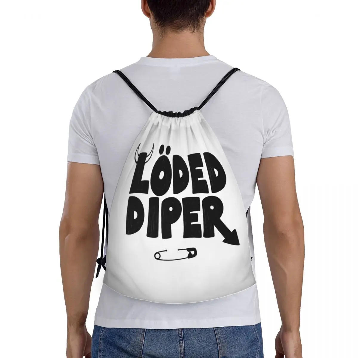 Music Loded Diper Rock Band Drawstring Backpack Gym Sports Sackpack String Bags for Travel