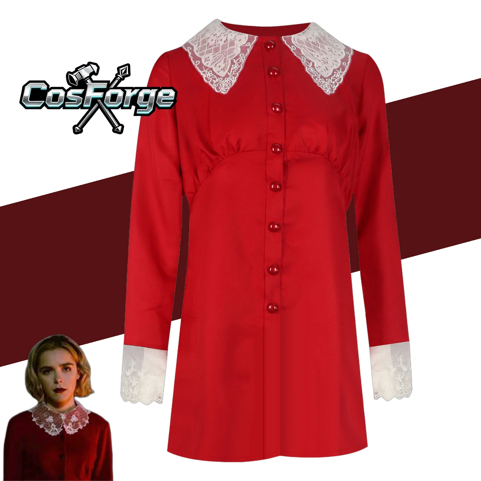 

Anime Sabrina Cosplay Costume - Long Sleeves Red Dress Skirt Suit Women Halloween Carnival Party Roleplay