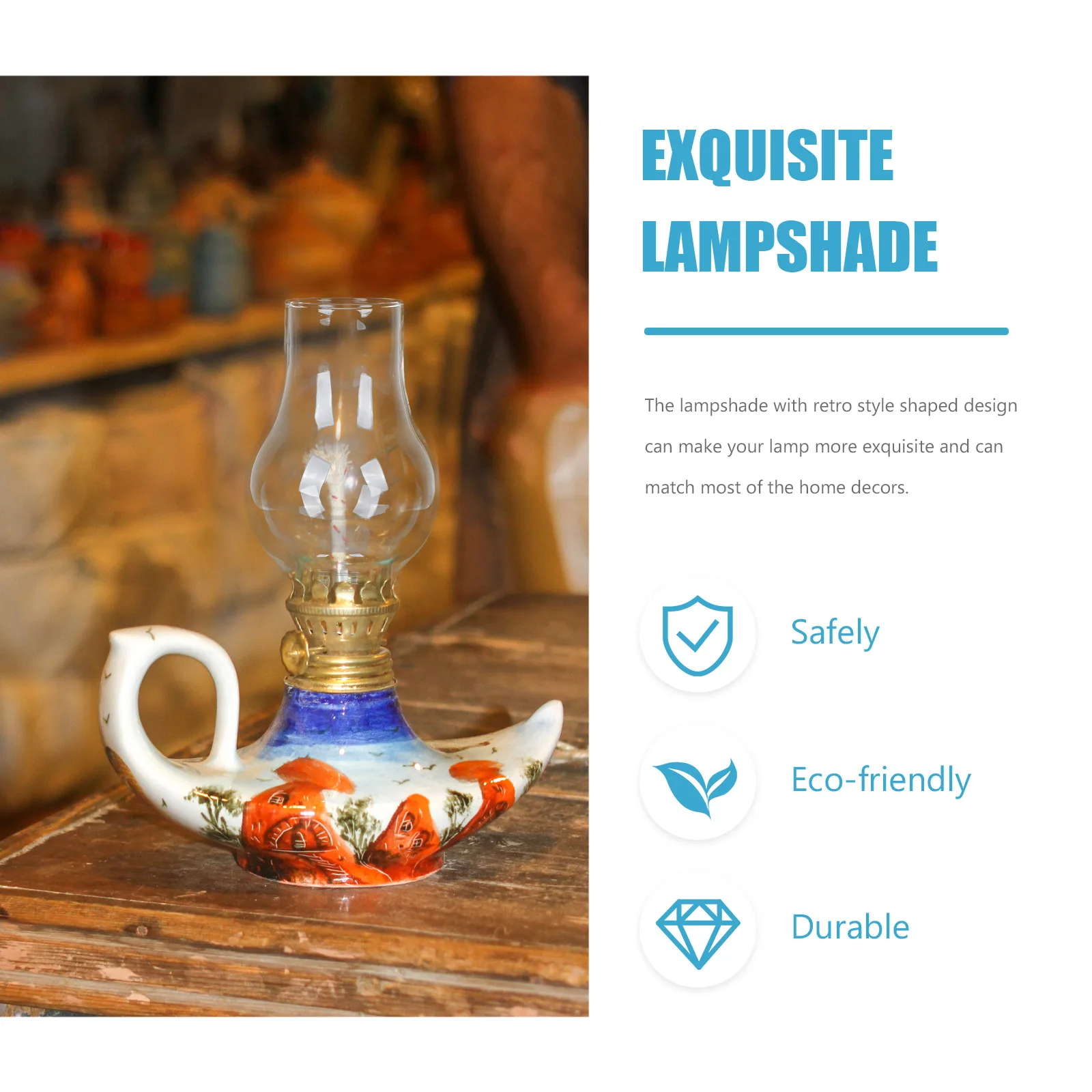 

Glass Oil Lamp Chimney Exquisite Transparent Glass Lampshade Replacement Retro Lamp Cover Craft Light Cover