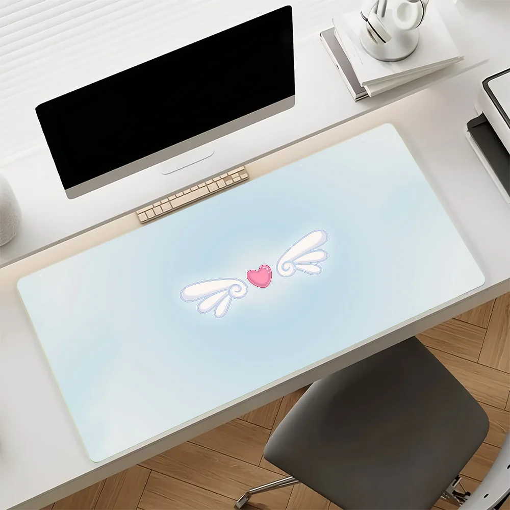 Pink Heart Wings Mouse Pad Anti Slip Rubber Edge Locked Thickened Laptop Gaming Desk Mat