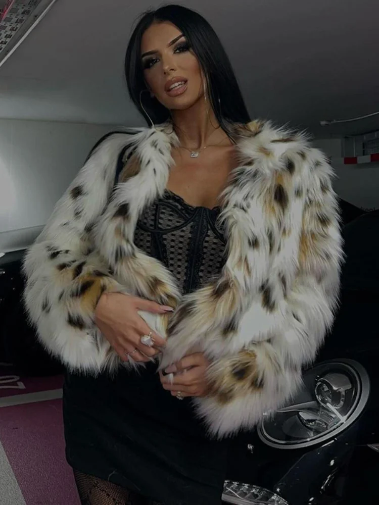 Y2k معطف قصير من الفرو الصناعي للنساء عصري برقبة دائرية وأكمام طويلة وياقة مفتوحة معاطف سميكة دافئة ملابس خارجية للسيدات 2025 Kpop #5