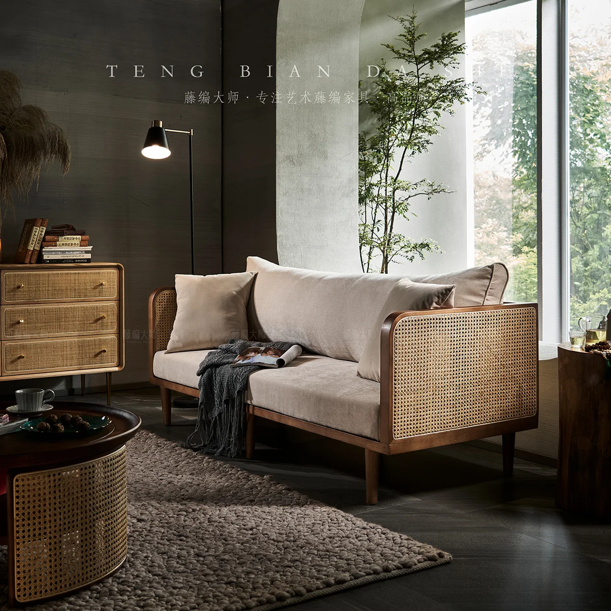

Rattan Master Nordic Solid Wood Rattan Sofa Combination B & B Leisure Wabi Sanfeng Living Room Small Apartment Single Triple