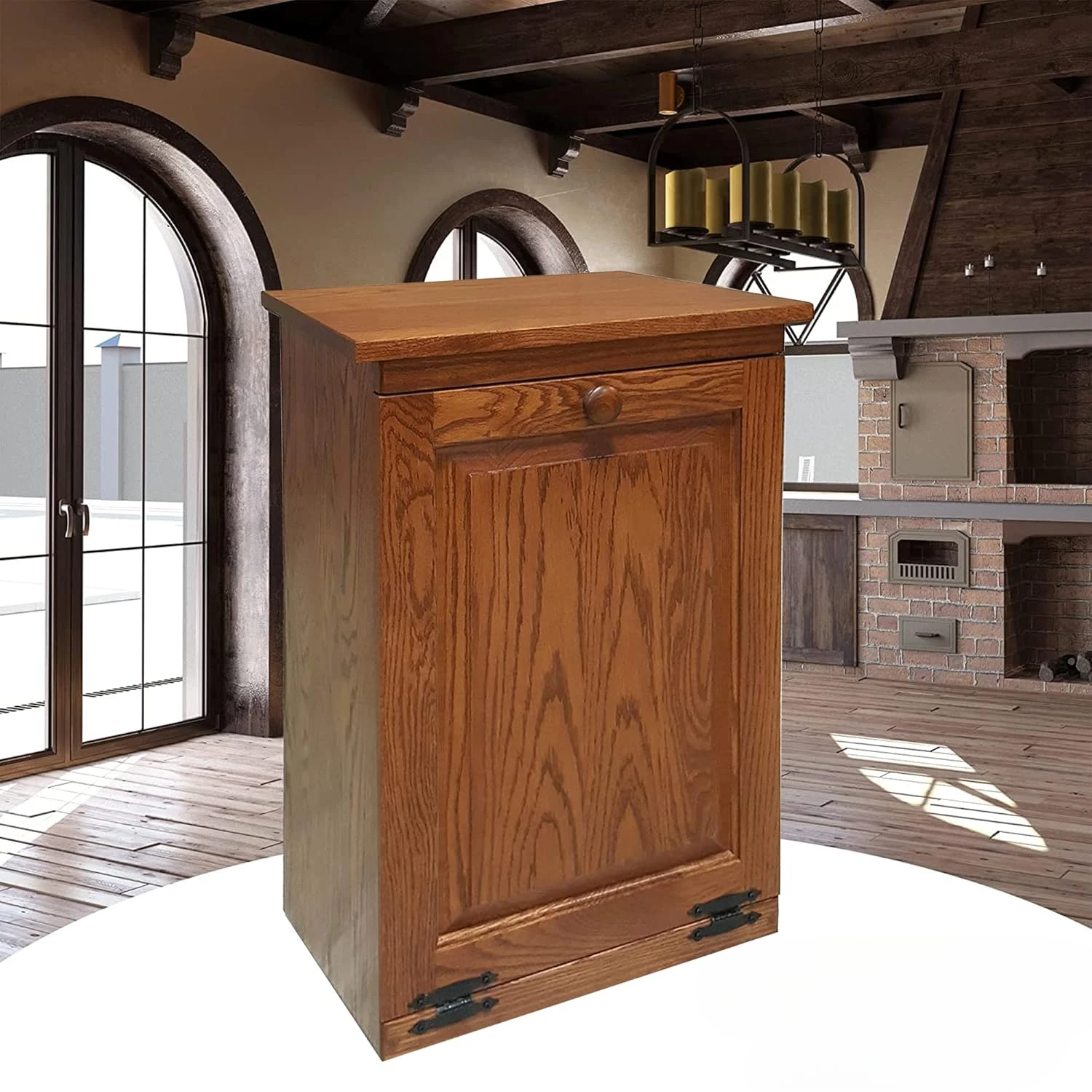 Out Cabinet, Decorative Trash Bin Cabinet for Kitchen, Bedroom, & Home Patio, Tilt Out Laundry Hamper Cabinet, Harvest