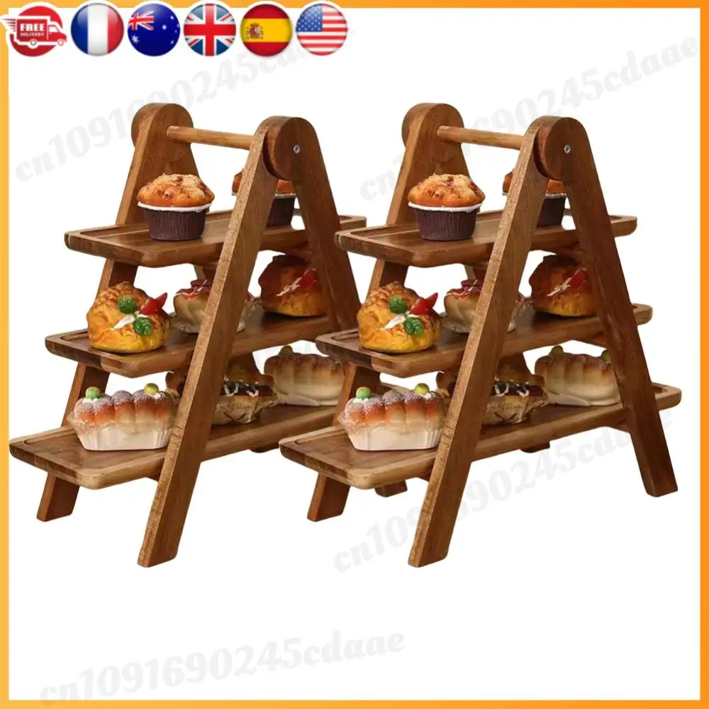 Wooden Serving Platter Rectangular Serving Stand Multi-Function Food Serving Rack Cupcake Tiered Tray for Home Kitchen