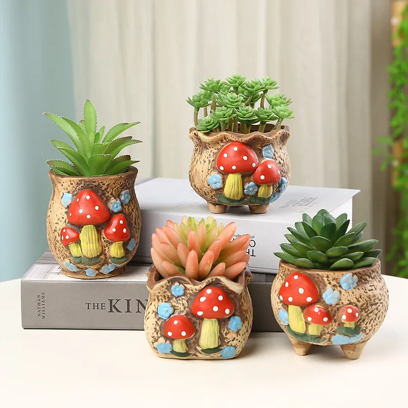 Hand Painted Coarse Ceramic Planter, Bisque Succulent Pot with Hole for Aged Plant, Desktop Bonsai Decor