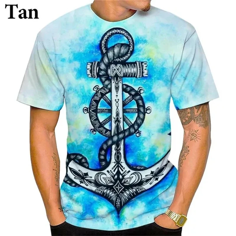 Nautical Anchor 3D Print T-shirt Oversize Men Women Vintage Short Sleeve Casual Tees Summer All-match O-neck Streetwear Unisex