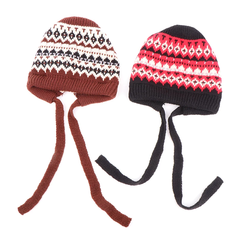 New Women Winter Warm Knitted Hat Casual Versatile Soft Knit Hats Diagonal Cross Bag Ear Protection Fashion Pullover Bonnet Cap