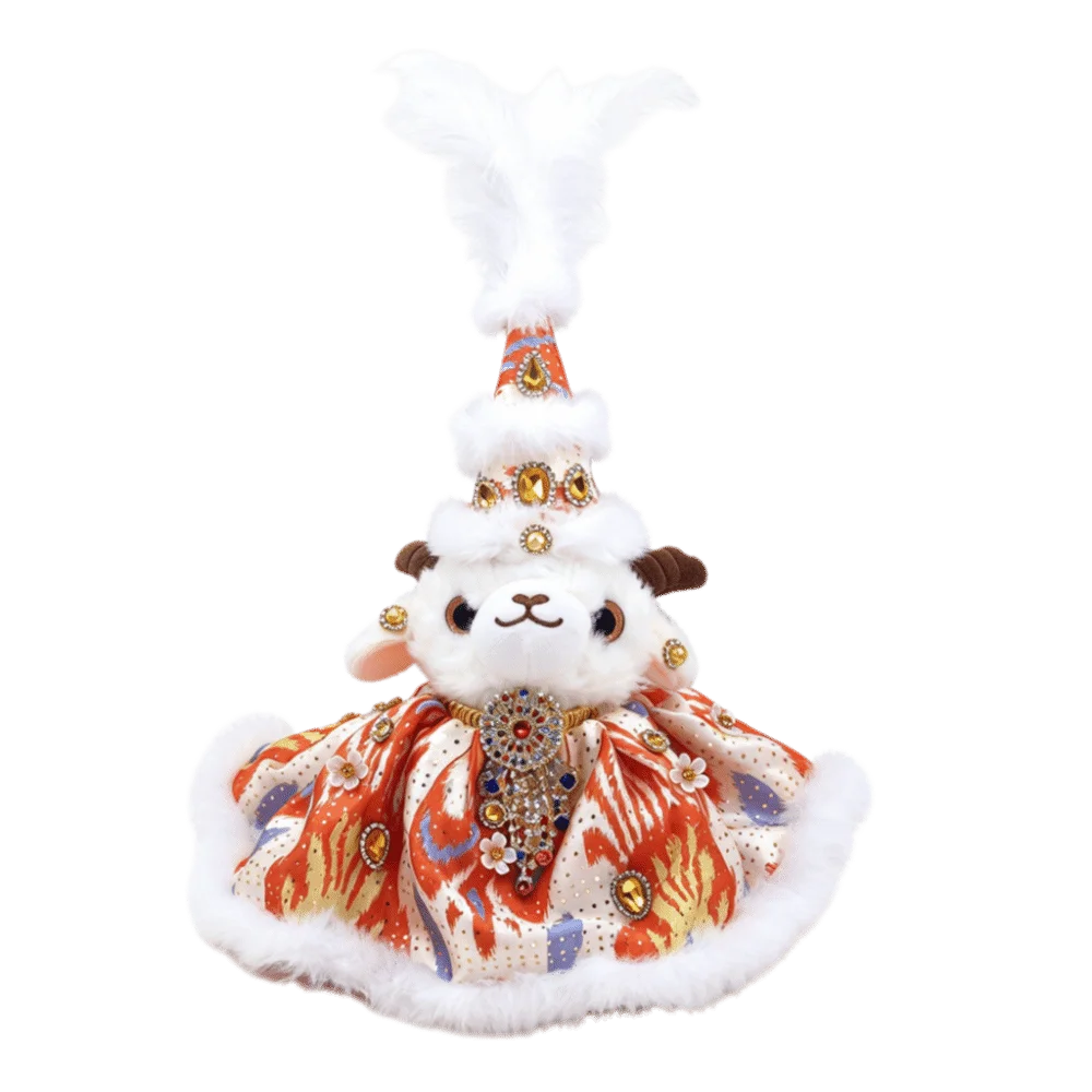 Soft Stuffed Animal Sheep Figurines Fluffy Sheep Beaded Embroidered Hat Sheep Keychain PP Cotton Kawaii Bag Hanger Pendant