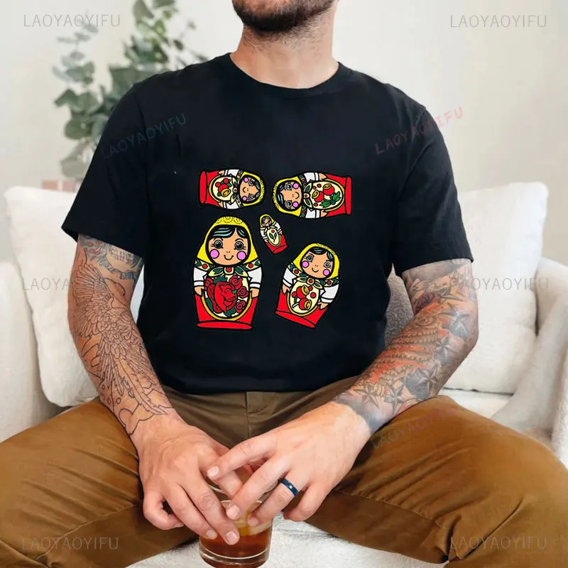 Kawaii Matryoshka Doll Man Graphic T Shirts Funny Summer Fashion Cotton Tshirt Russian Doll T-Shirt Femme Camisa Casual Shirt