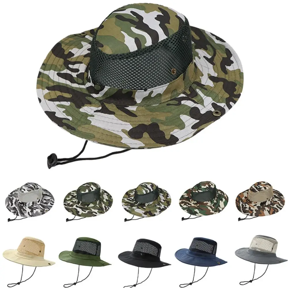 Outdoor Breathable Mesh Camouflage Bucket Hat Sun Protection Hunting Fishing Hiking Cap