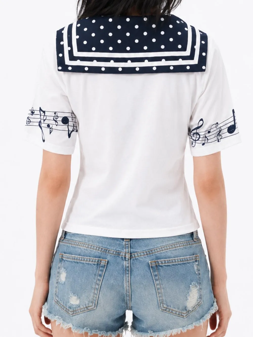 2026 new summer cute Japanese sailor short top polka dot navy collar note print short sleeved Lolita Harajuku style shirt niche
