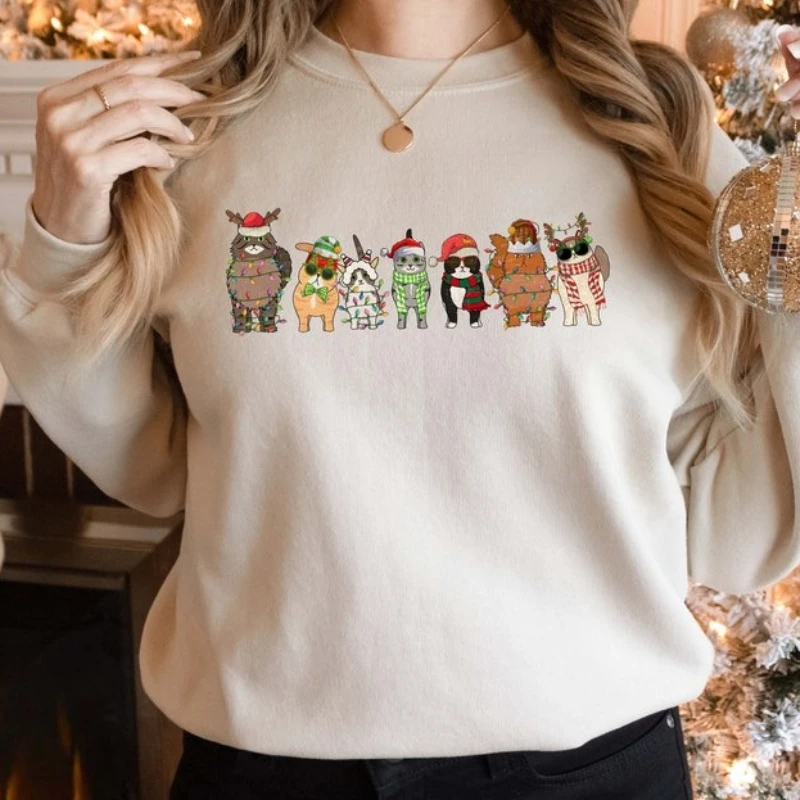 

Meowy, Рождество, счастливый год, забавный кот, осенне-зимний свитшот для влюбленных, сохраняющий тепло, одинаковые толстовки с капюшоном для взрослых, пуловер