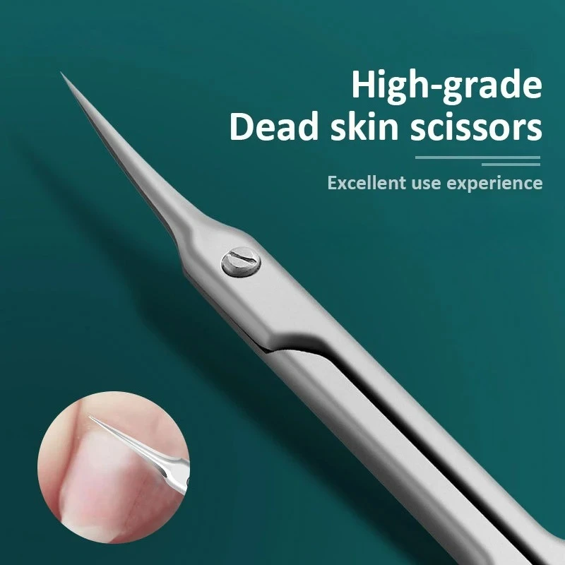 Tijeras para cutículas de hoja fina con punta curva de acero inoxidable, cortaúñas, herramientas de manicura, removedor de piel muerta
