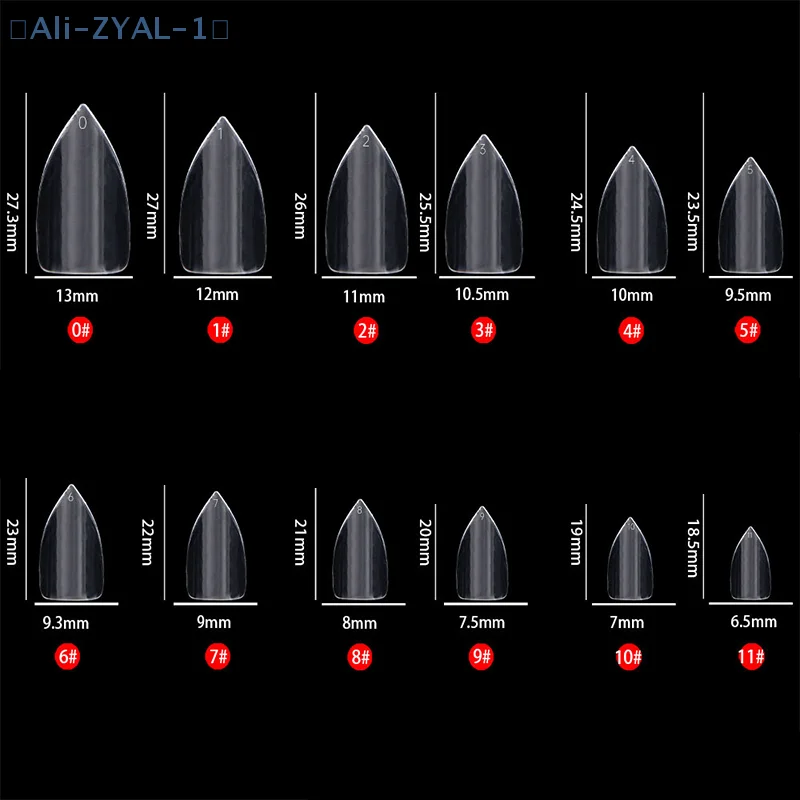 【ZYAL-1】120 szt. Tipsy do paznokci z pełną powłoką, wstępnie zaokrąglone, dociskane, sztuczne paznokcie do przedłużania, bez śladów, dla małych łóżek paznokci, 12 rozmiarów w pudełku
