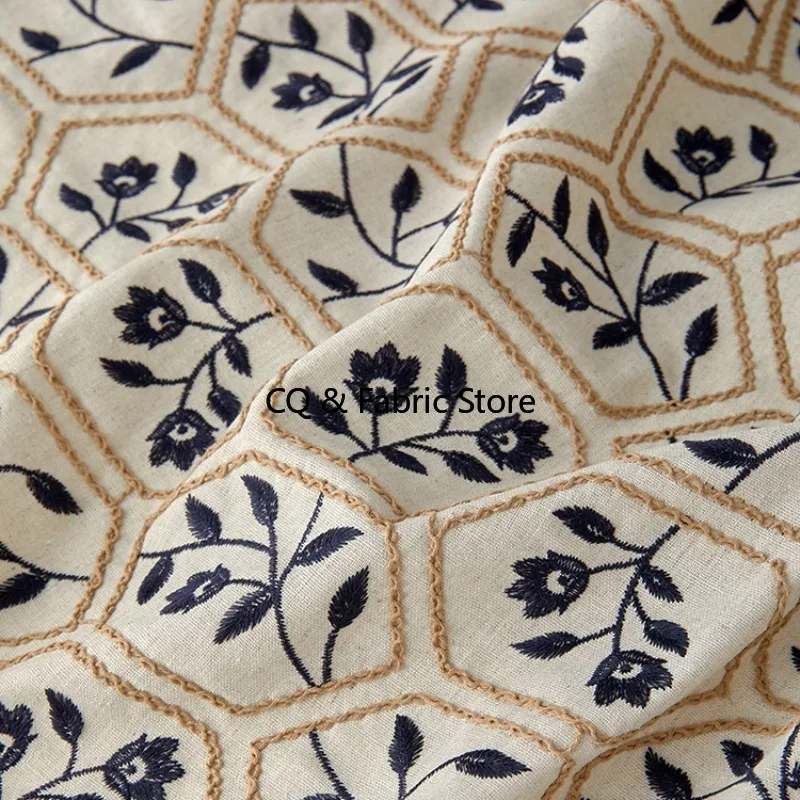 

New Chinese Style Linen Embroidered Fabric DIY Dress Cheongsam Material Designer Cloth By The Yard