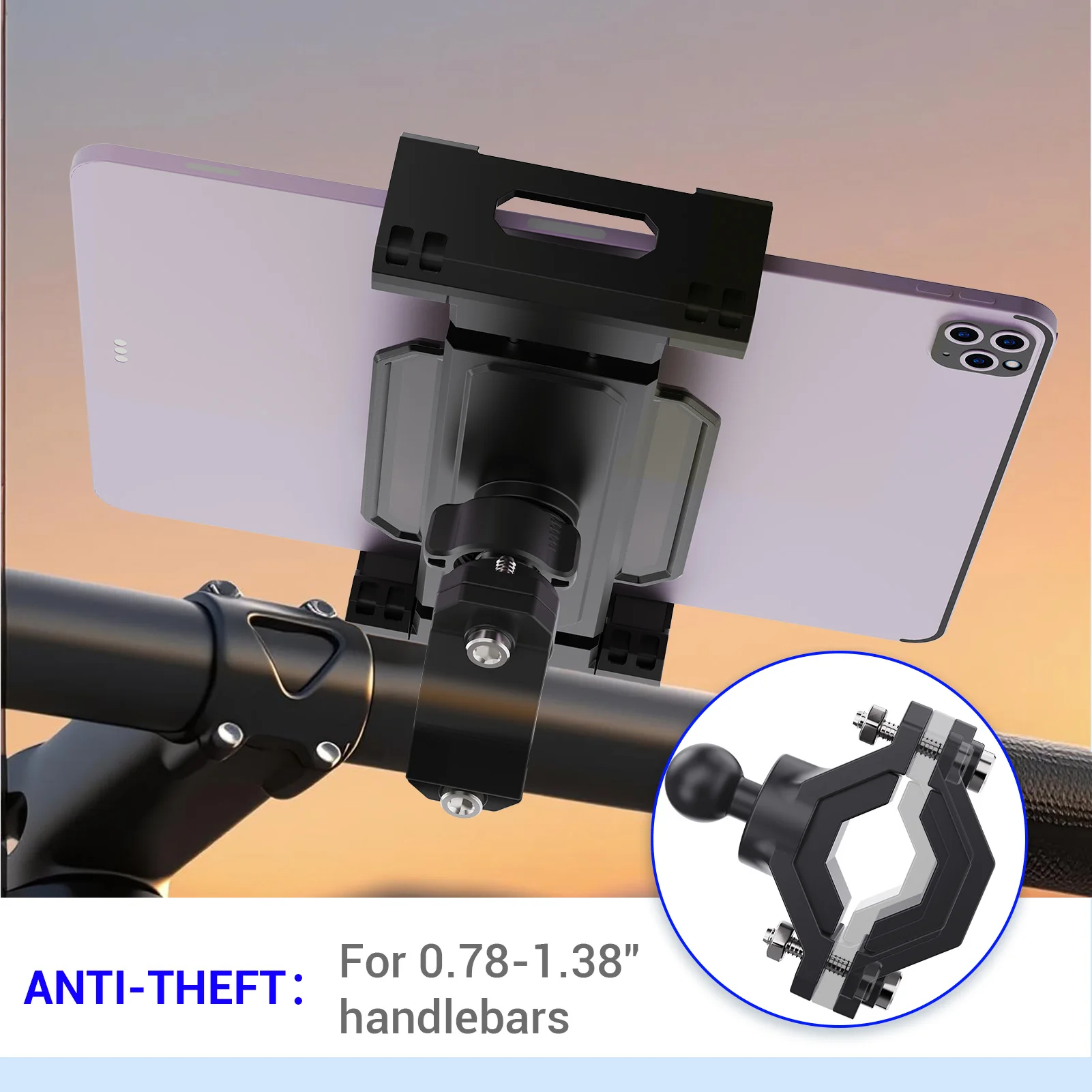 Bike Motorcycle Stroller Tablet Phone Holder Hands-free Rotating Adjustable Stand for 4-13 Inch Devices Universal Stander Stable