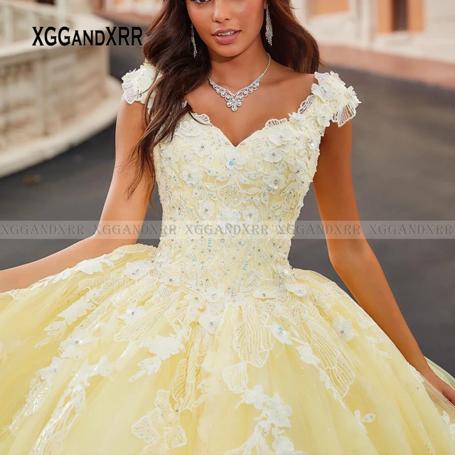 Pastel yellow quinceanera dress best sale