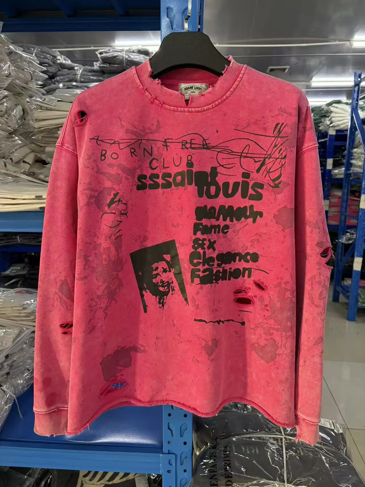New Luxury Men SSSAINT LOUIS AMERICA Washed Ink Pink Hoodies Hoody hooded Sweatshirts velvet Cotton Thick Fleece US size A16