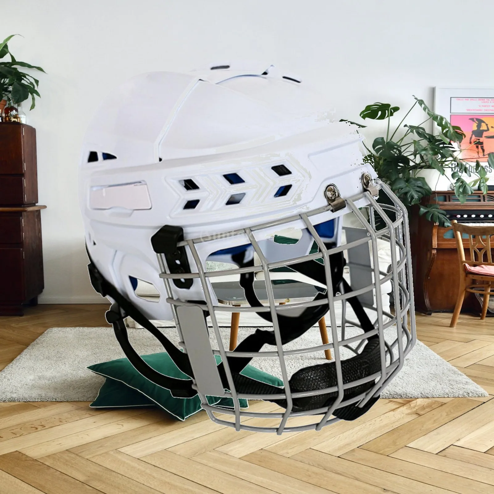 シールド付きスポーツヘッドプロテクター-フルフェイスホッケーヘルメット-カーボンスチールケージ-マルチベントシェル-コンタクトスポーツ用