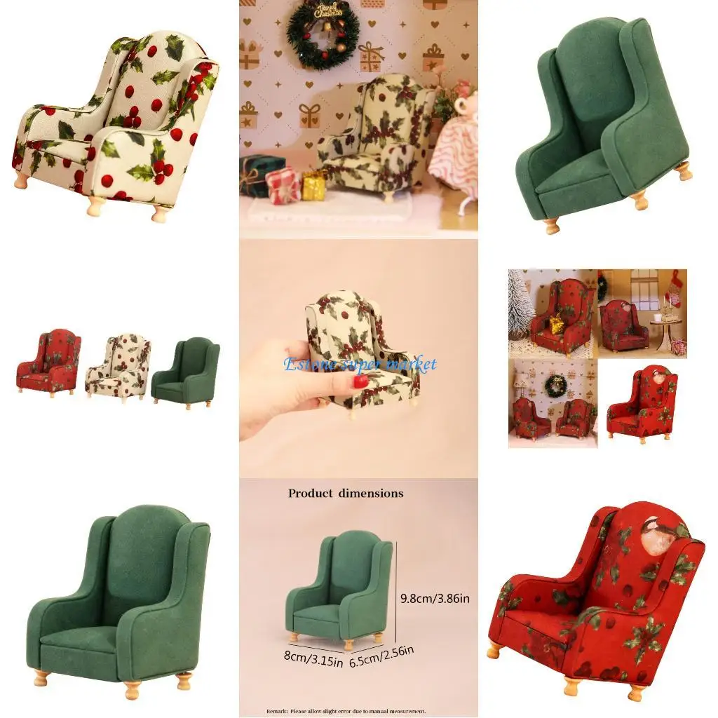 

090B Realistic Doll House Sofa Collection Floral Fabric Cushion Armchair Model