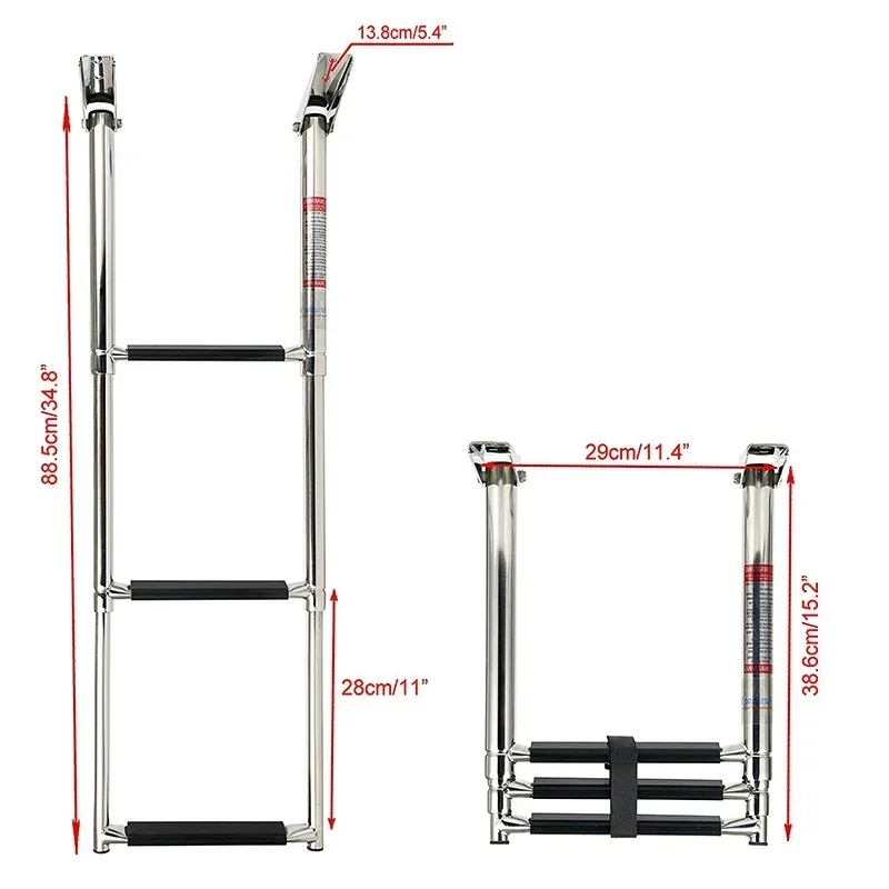 3-Step Stainless Steel Boat Ladder Telescoping Adjustable ，Pontoon Boat Ladder,Marine ladder，Swim Deck Ladder for Marine Yacht