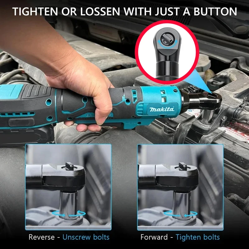 🔋 Makita-llave de ángulo recto con trinquete sin escobillas, controlador inalámbrico de velocidad Variable, herramientas eléctricas LED, 18V, 3/8 pulgadas