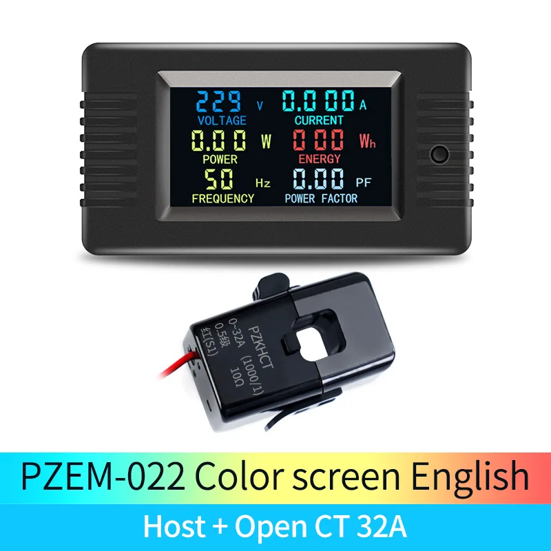 PZEM-022 32A Digital Electronic Meter 6in1 Color LED Screen 220V Single Phase Energy Meter Voltmeter Kwh Meter Multimeter