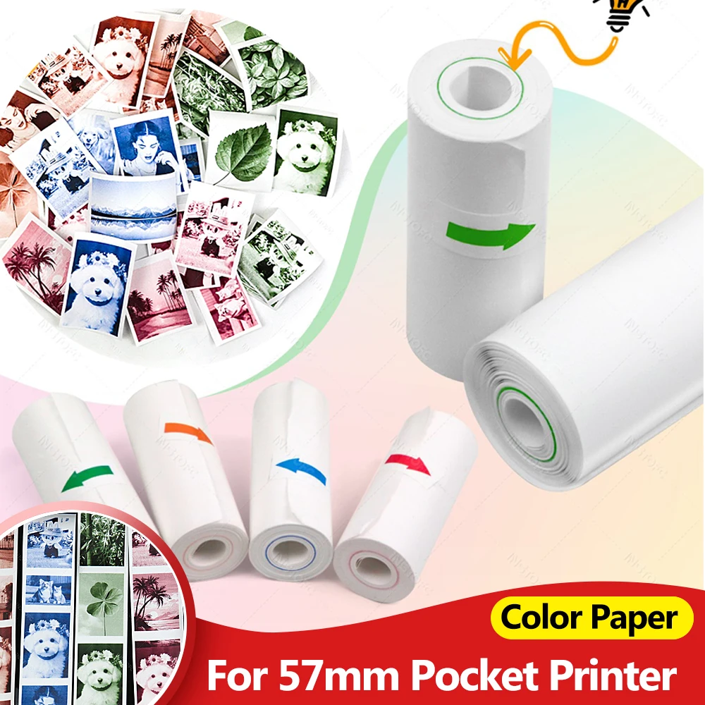 6/8 rouleaux de papier d'imprimante thermique 57mm HD couleur papiers thermiques pour Mini Portable sans encre Photo de poche imprimante d'appareil Photo pour enfants