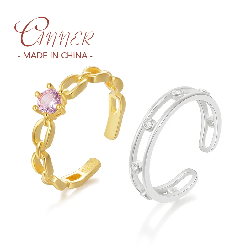 

CANNER New S925 Sterling Silver Double Hollow Zircon Adjustable Ring For Women Wedding Open Finger Rings Jewelry Anillos Gifts