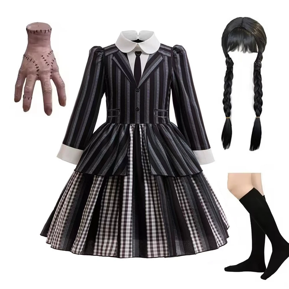 

Костюм Аддамс для косплея, школьная черная форма для девочек, костюм, платье, семейный костюм на Хэллоуин, праздничная одежда для девочек