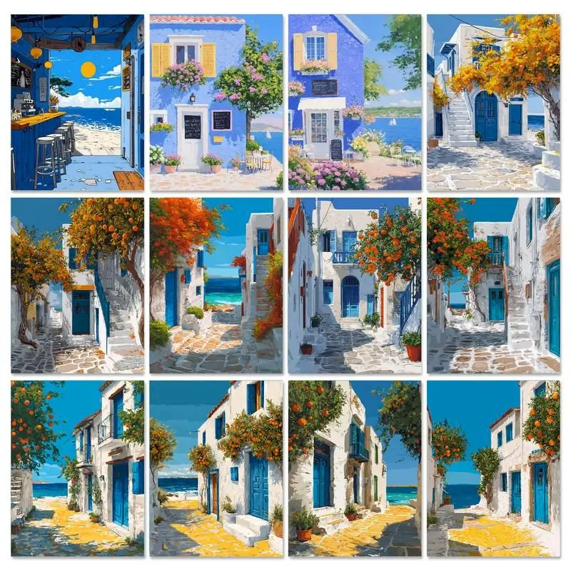 

GATYZTORY DIY Paint By Number Seaside Buildings Landscape Kits Drawing On Canvas Coloring By Numbers Art Gift Painting Decor