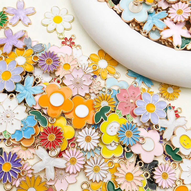 20/30/50pcs/Lot Random Mix Flower Charm Colorful Sunflower Sakura Rose Pendant Materials To Make Bracelets Earrings DIY Necklace image 4