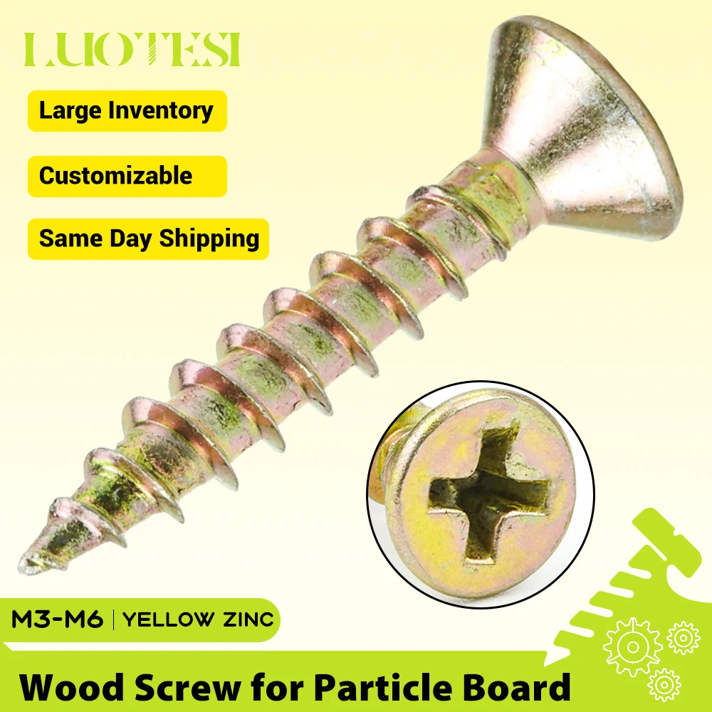 Cross Flat Head Construction Self Tapping Screws Yellow Zinc Plated M3 M3.5 M4 M5 M6 Phillips Wood Screws For Cabinet Fiberboard