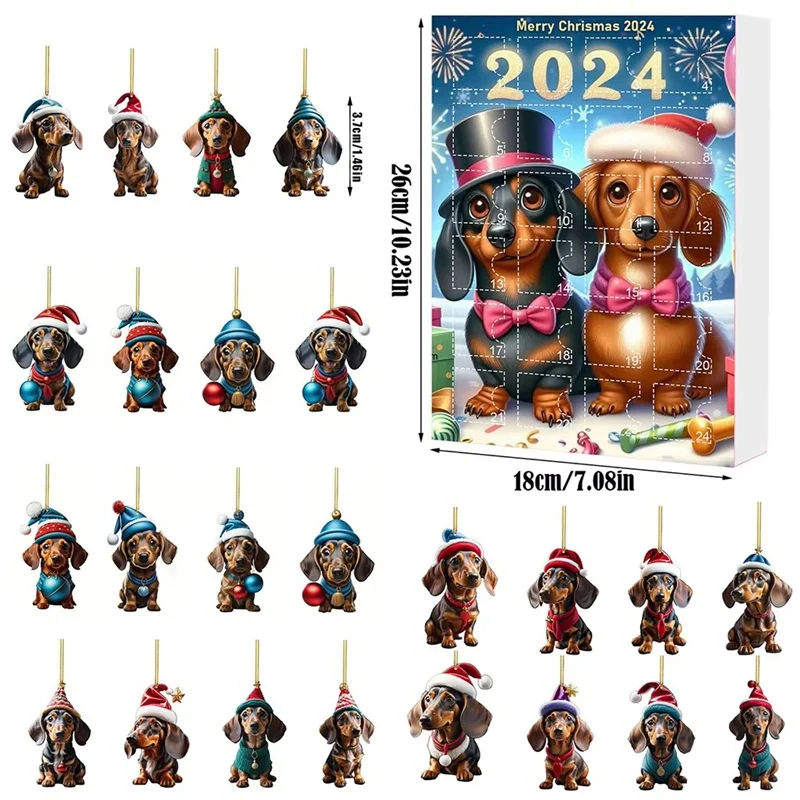 2024 Dachshund Advents التقويم 24 يوما من عيد الميلاد تحصيل مضحك الكلب مجموعة مضحك مآجع عيد الميلاد التقويم هدايا للأطفال