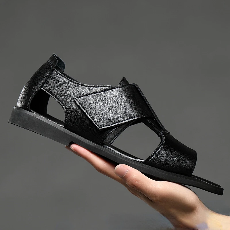 2022 New Men\'s Sandals Open Toe Breathable Leather Casual Slippers Outdoor Beach Shoes Men
