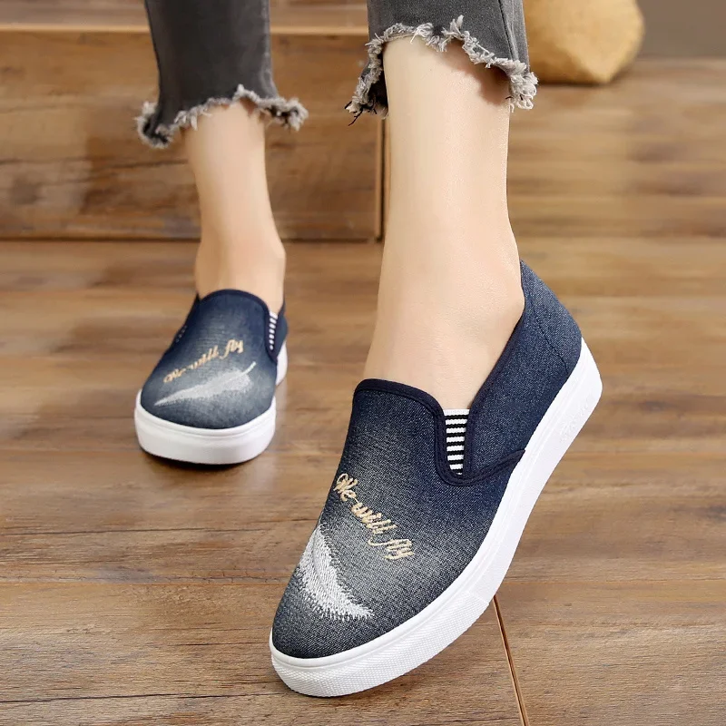 Shoes for Women Loafers Canvas Woman Footwear Slip on High Platform Spring Designer Stylish Promotion 2024 New Low Price A Hot