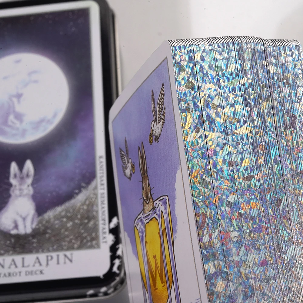 Lunzarin Tarot Luna Lapin Tarot Pemula Dalam Kotak Logam Timah Kualitas Tinggi 78 Kartu Gilded Edge Kertas Buklet Berbasis Rider