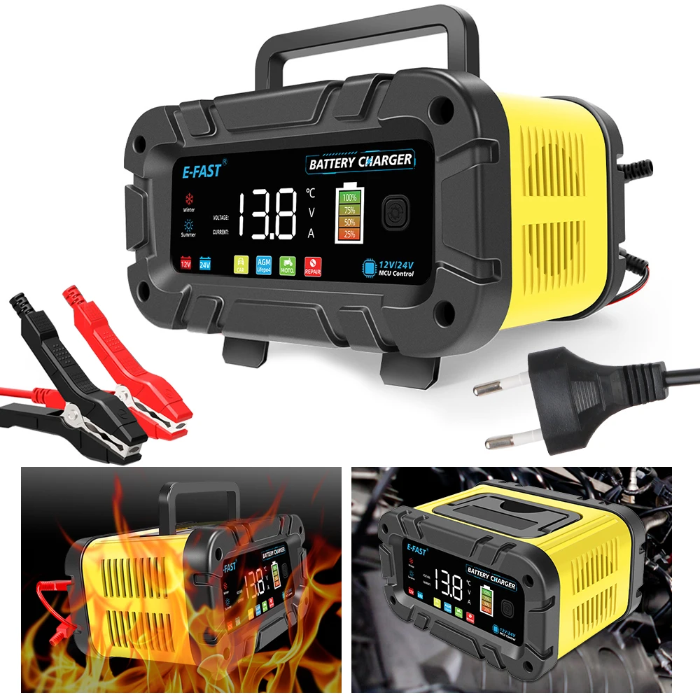 

12V 24V Smart Car Battery Charger Pulse Repair Battery Charging Motorcycle SUV Truck Multifunctional 20A High Power LED Display