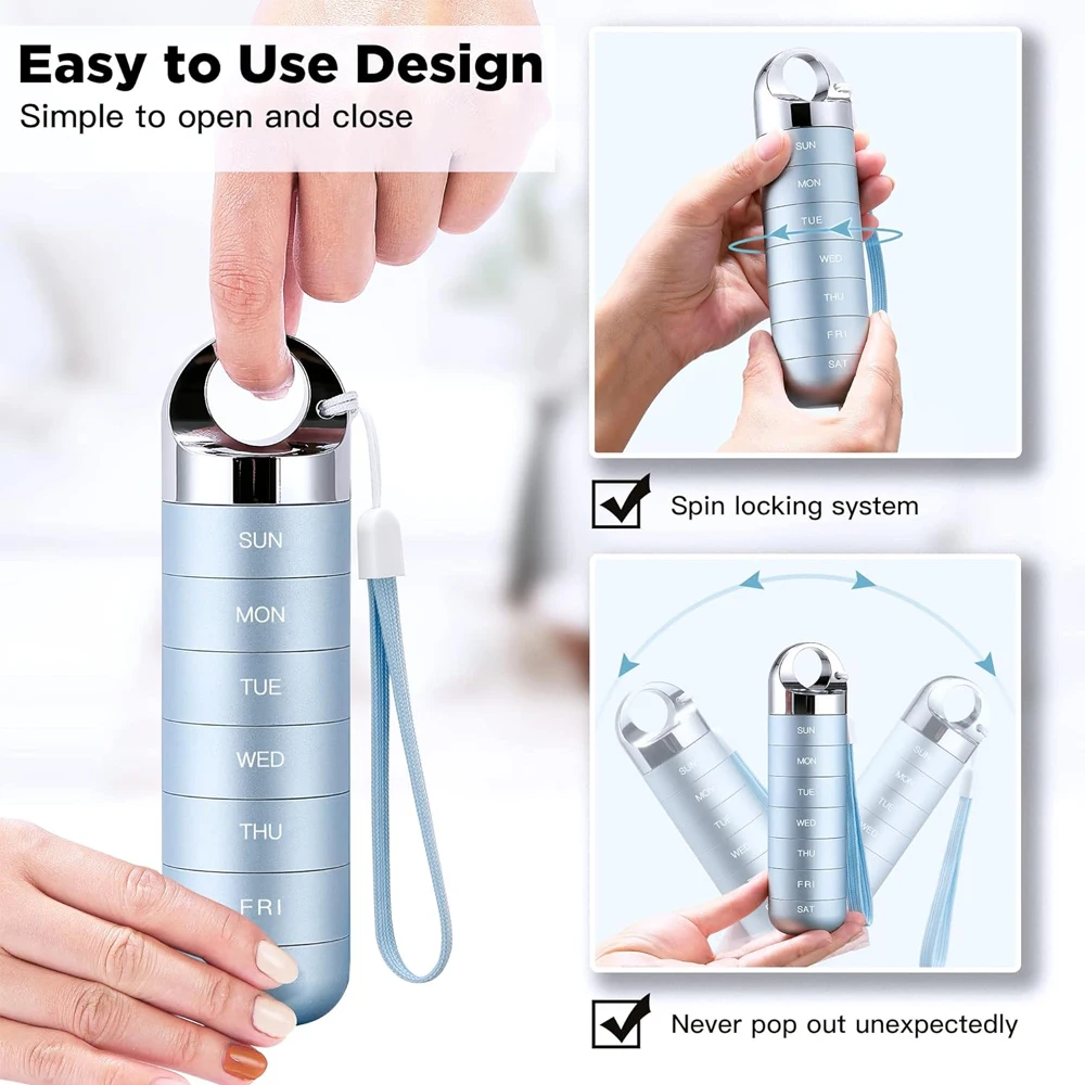 

1PC Metal 7 Day Pill Case Organizer,Portable Waterproof Travel Pill Box,Aluminum Alloy Travel Pill Case Container for Vitamins